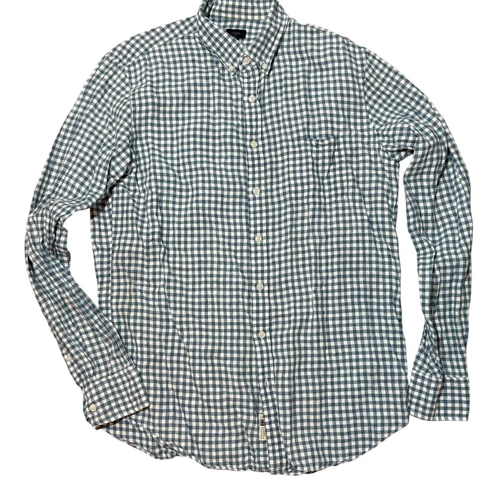J.Crew Baird McNutt Irish Linen Shirt Blue White Gingham Button Down Men’s Sz L